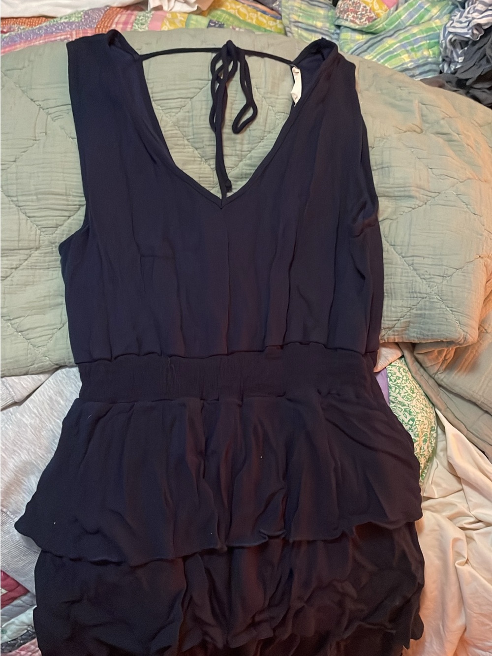 Altar'd State Navy Blue Tiered Ruffle Dress